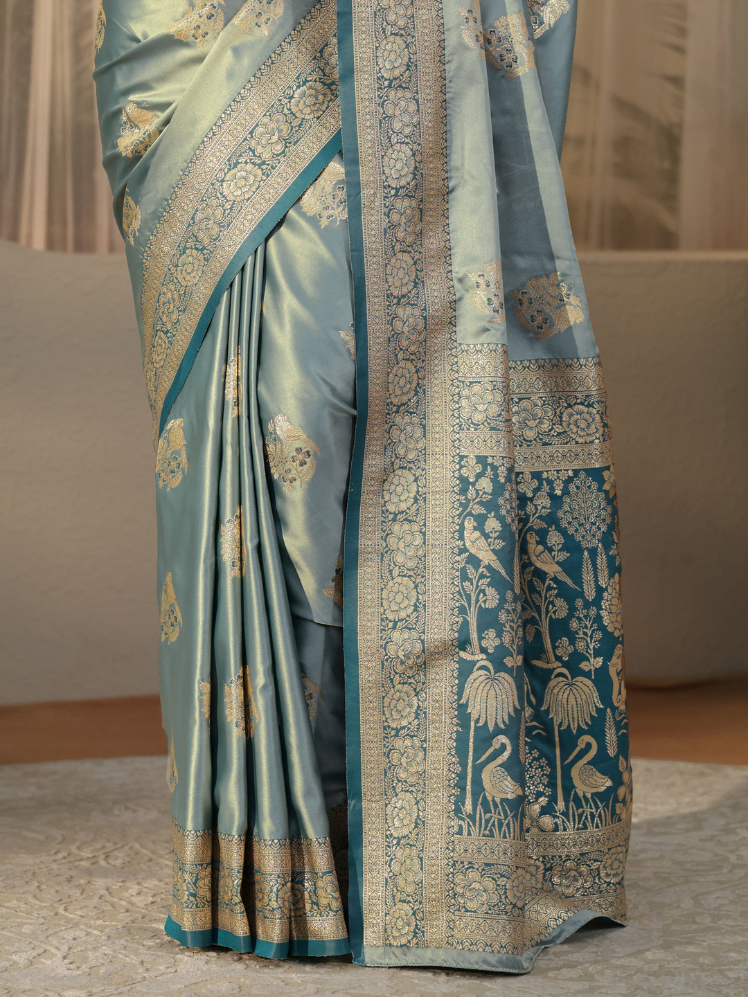 Libas Dusty Blue Banarasi Silk Blend Saree