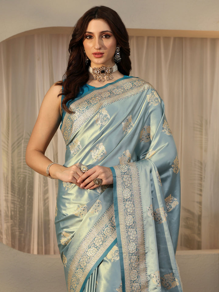 Libas Dusty Blue Banarasi Silk Blend Saree