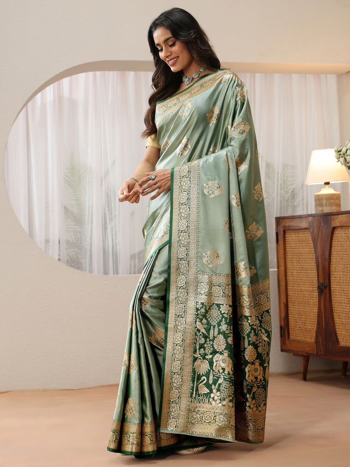 Libas Dusty Sea Green Banarasi Silk Blend Saree