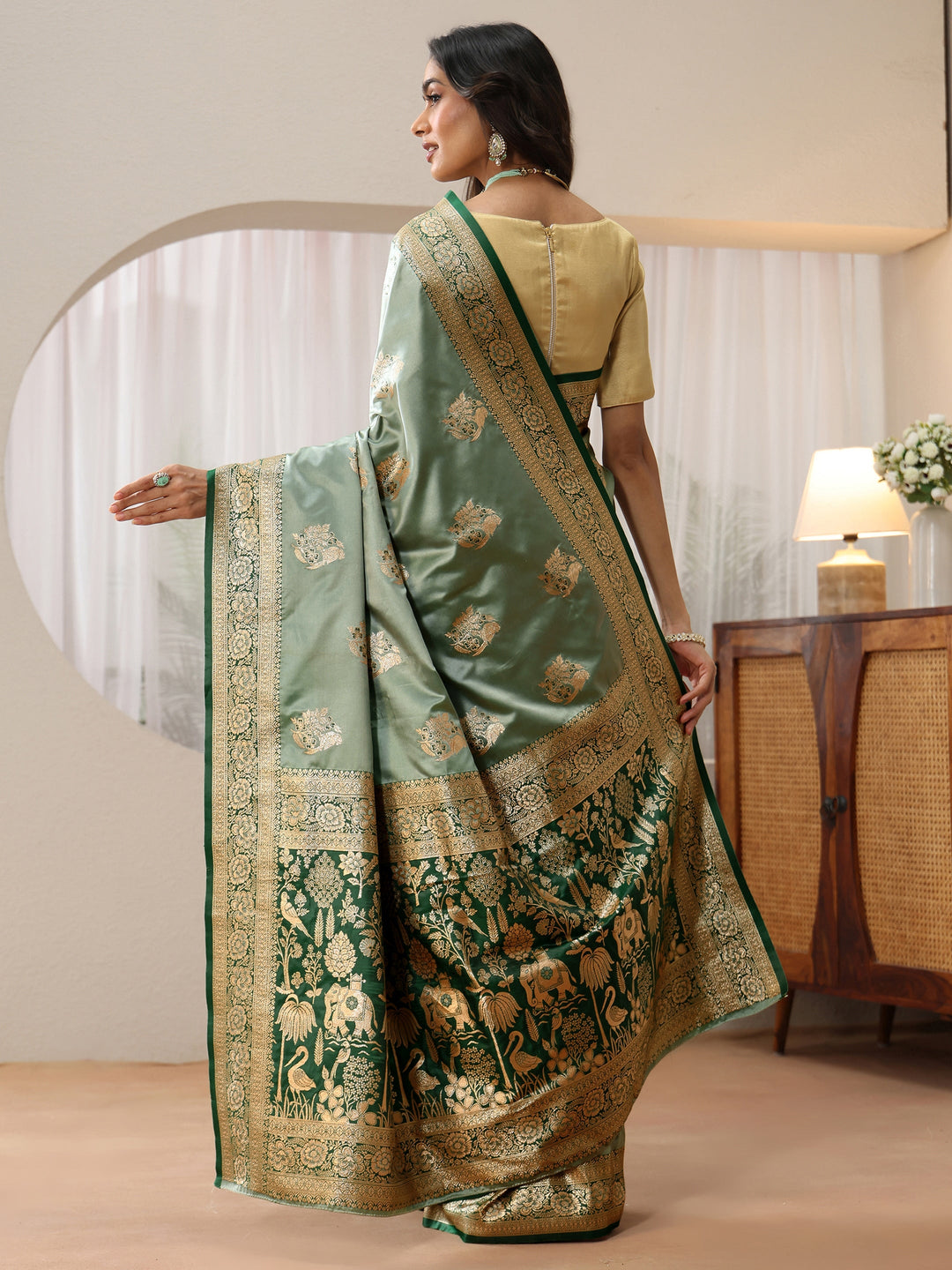 Libas Dusty Sea Green Banarasi Silk Blend Saree