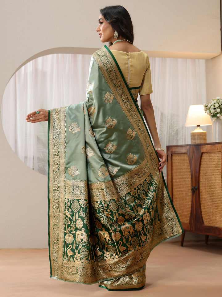 Libas Dusty Sea Green Banarasi Silk Blend Saree