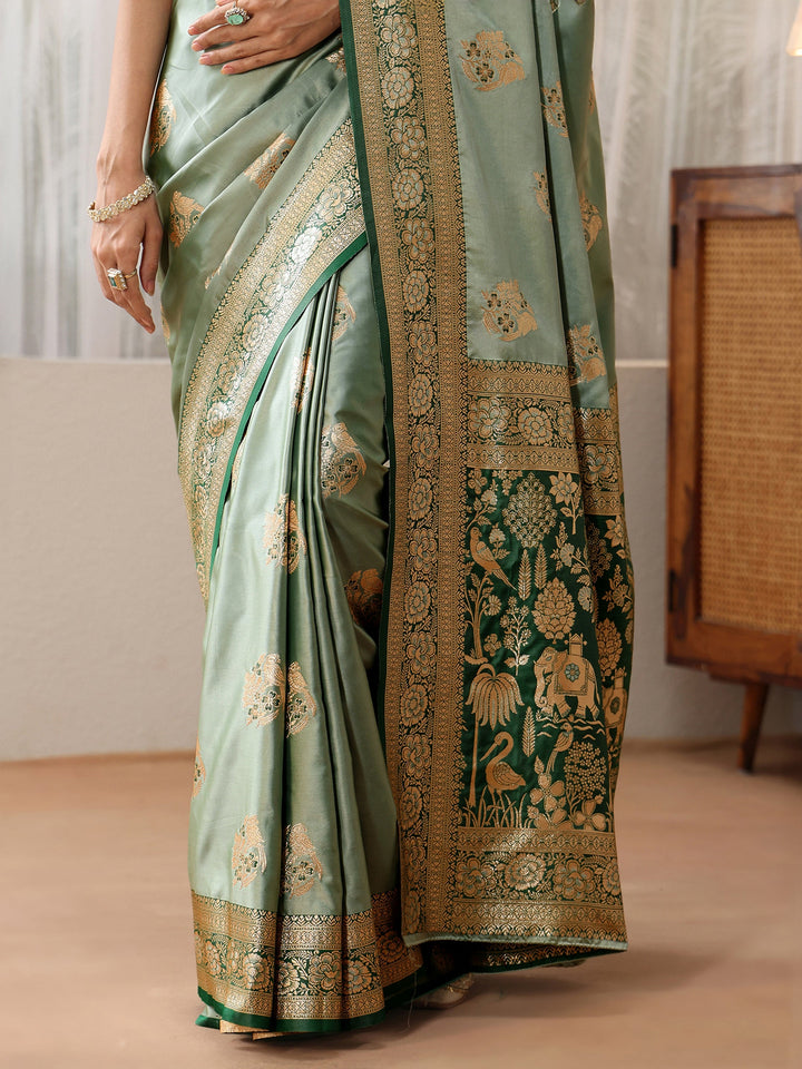 Libas Dusty Sea Green Banarasi Silk Blend Saree