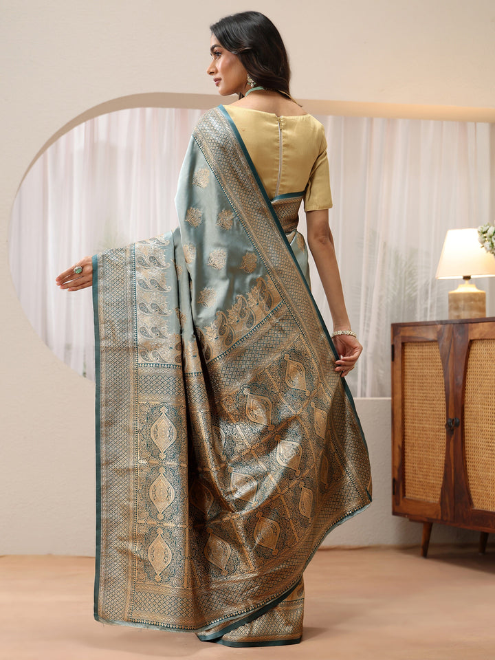 Libas Dusty Blue Banarasi Silk Blend Saree