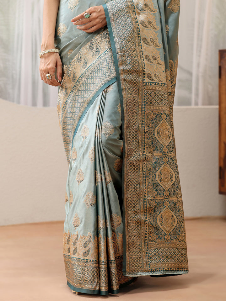 Libas Dusty Blue Banarasi Silk Blend Saree