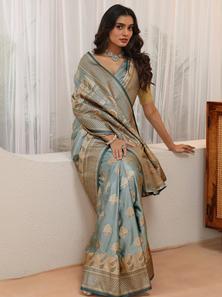 Libas Dusty Blue Banarasi Silk Blend Saree