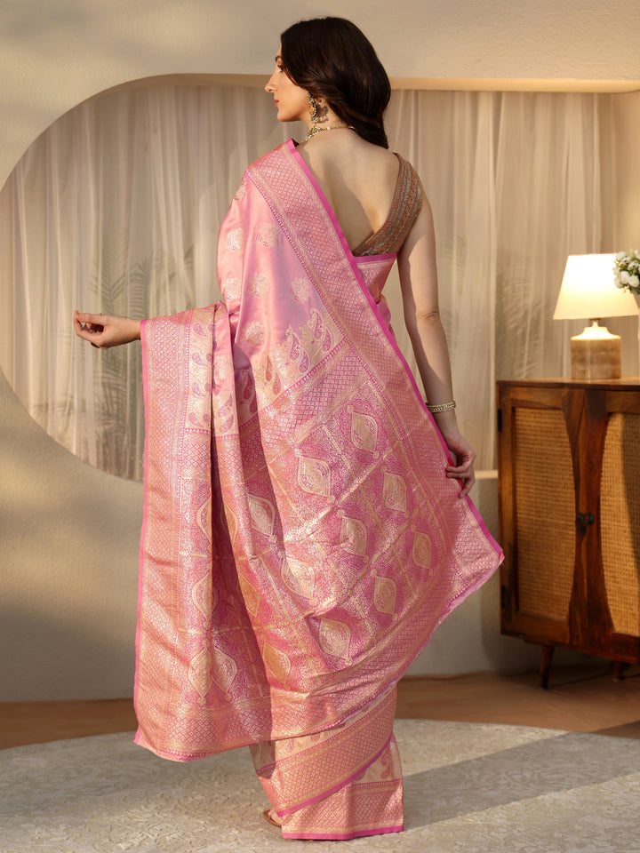 Libas Baby Pink Banarasi Silk Blend Saree