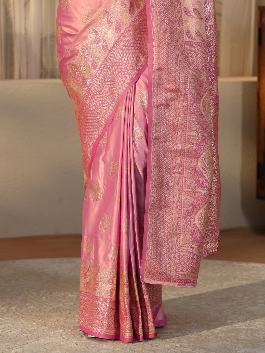 Libas Baby Pink Banarasi Silk Blend Saree