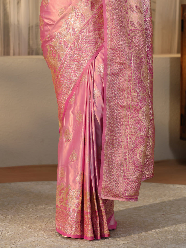 Libas Baby Pink Banarasi Silk Blend Saree