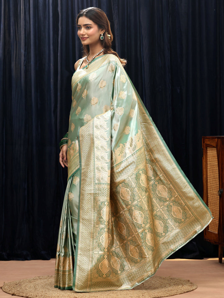 Libas Mint Green Banarasi Silk Blend Saree