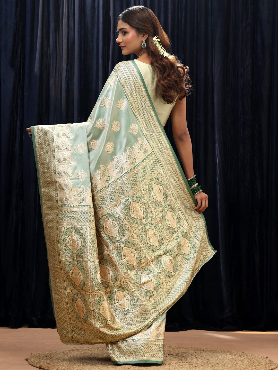 Libas Mint Green Banarasi Silk Blend Saree
