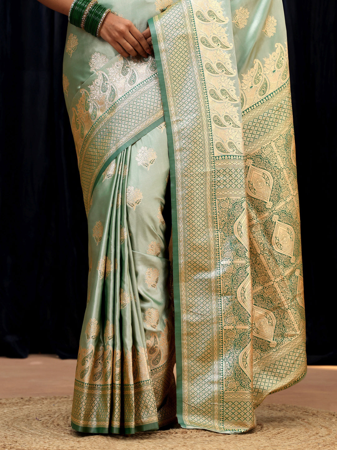 Libas Mint Green Banarasi Silk Blend Saree