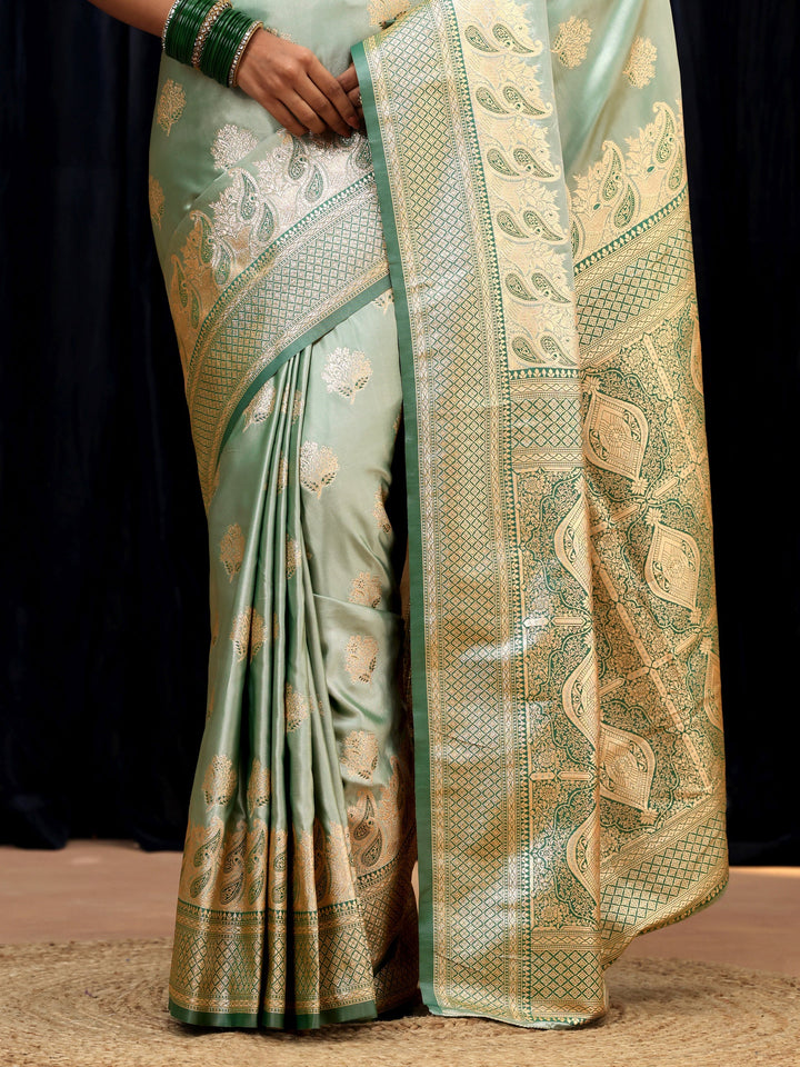 Libas Mint Green Banarasi Silk Blend Saree