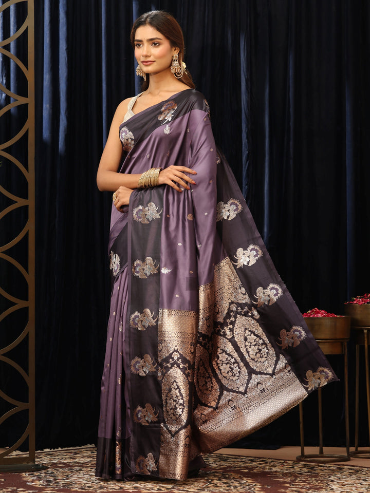 Libas Purple Floral Woven Design Silk Blend Saree