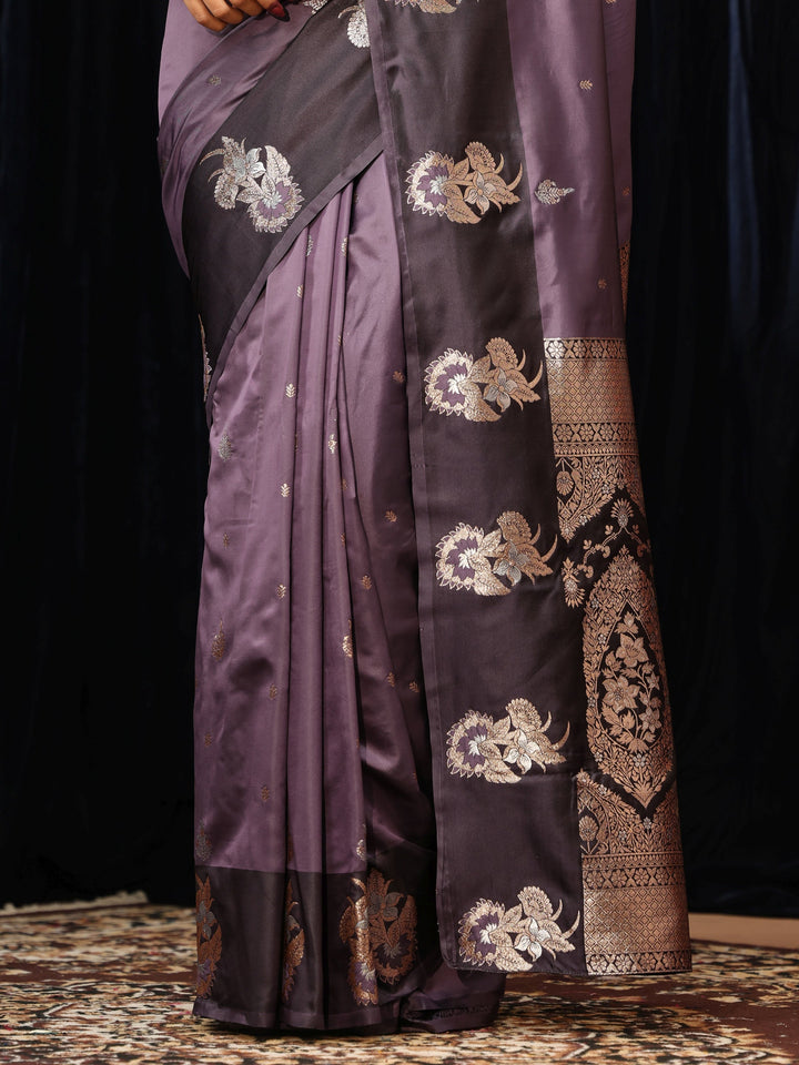 Libas Purple Floral Woven Design Silk Blend Saree
