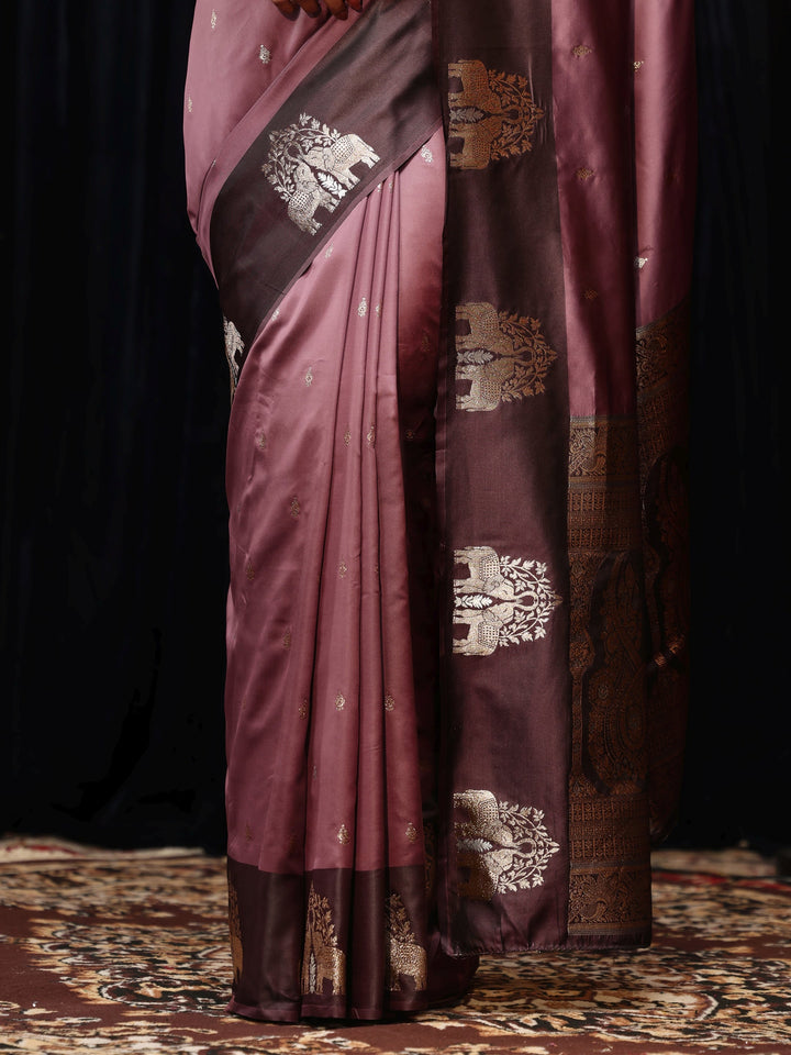 Libas Mauve Elephant Woven Design Silk Blend Saree