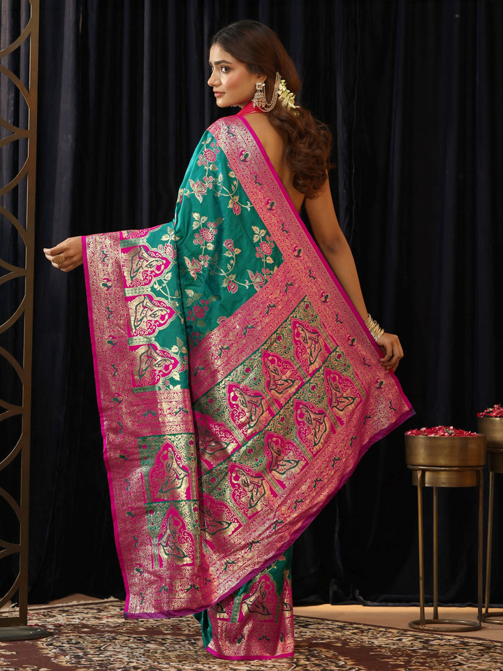 Libas Teal Green Baluchari Silk Blend Saree