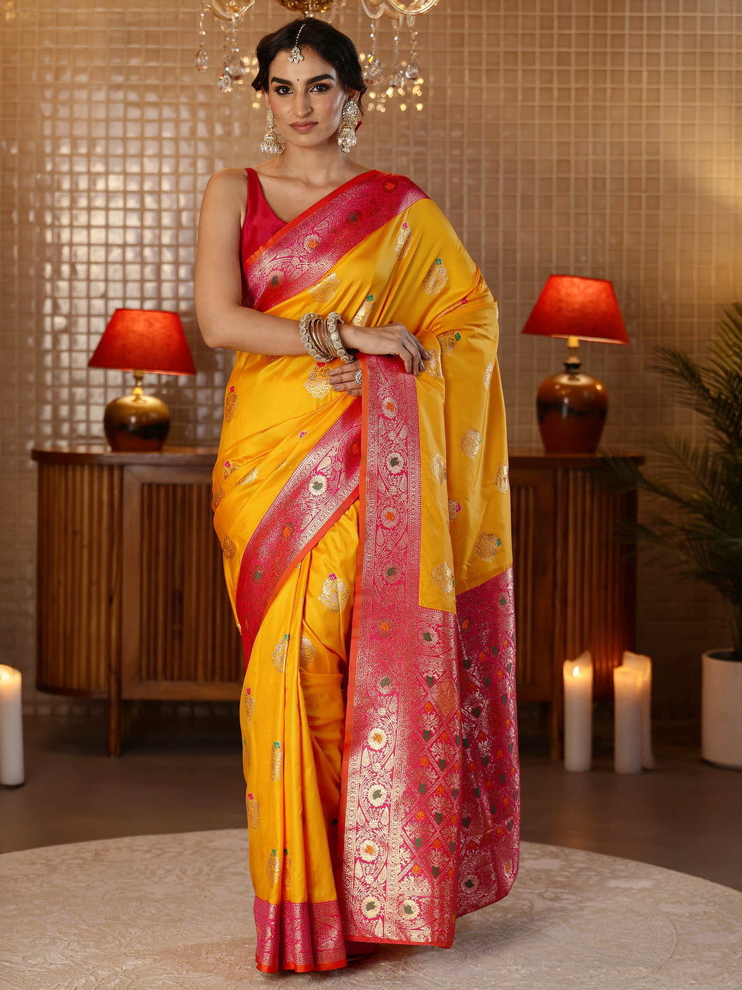Libas Mustard Banarasi Silk Blend Saree