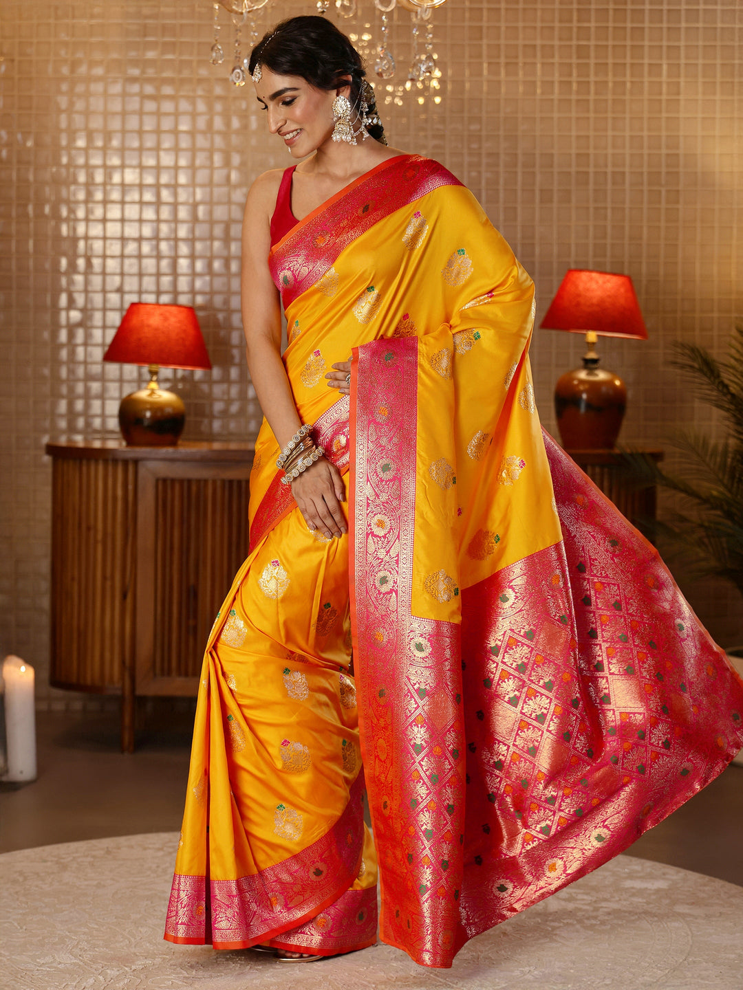 Libas Mustard Banarasi Silk Blend Saree