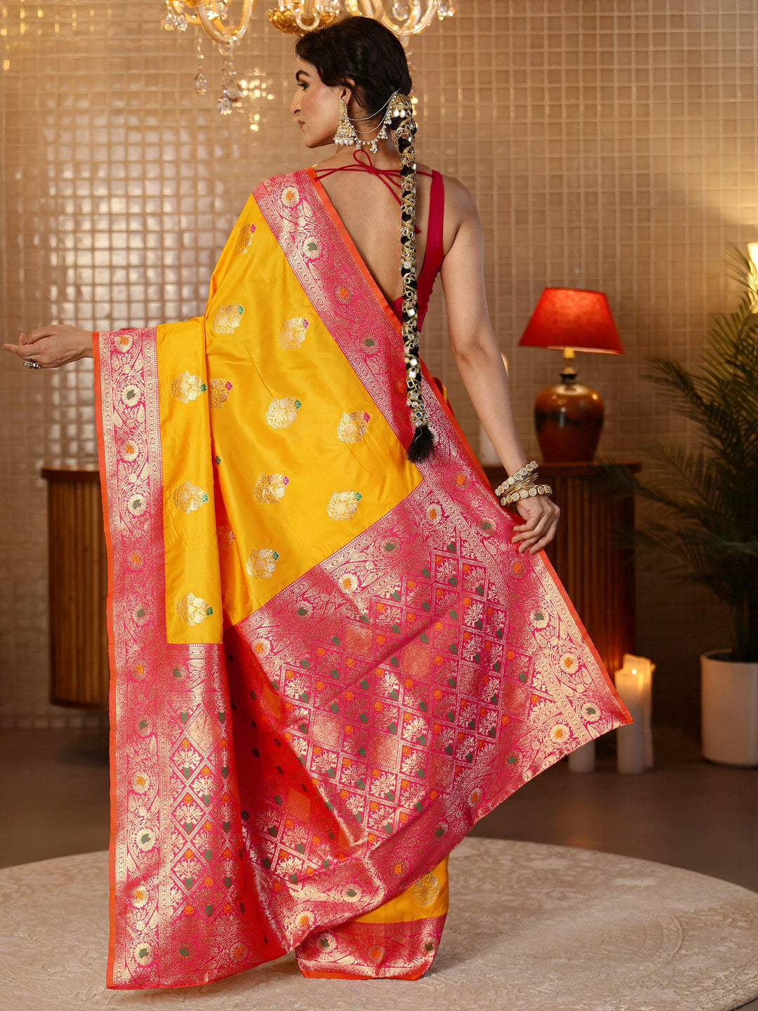 Libas Mustard Banarasi Silk Blend Saree