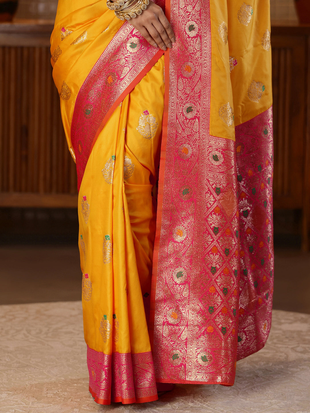 Libas Mustard Banarasi Silk Blend Saree