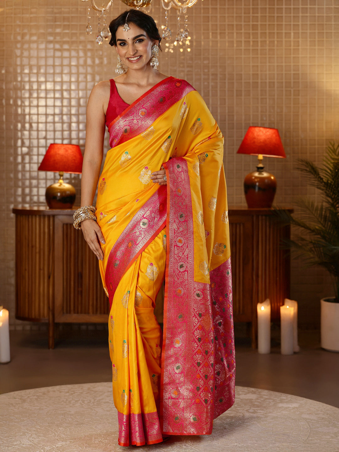 Libas Mustard Banarasi Silk Blend Saree