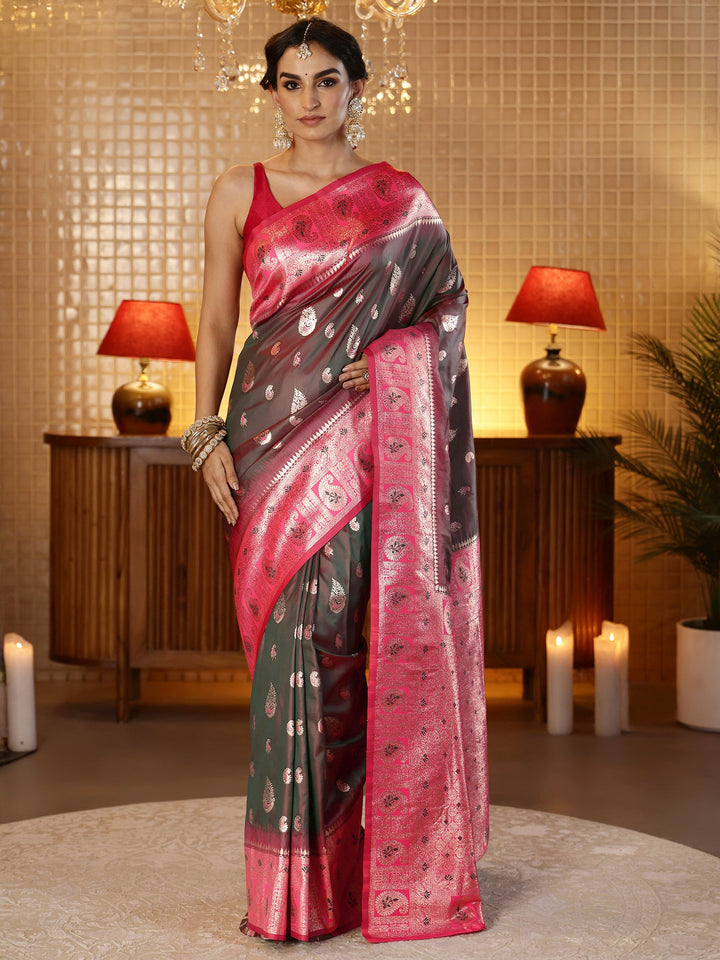 Libas Brown Banarasi Silk Blend Saree