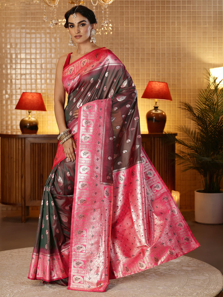 Libas Brown Banarasi Silk Blend Saree