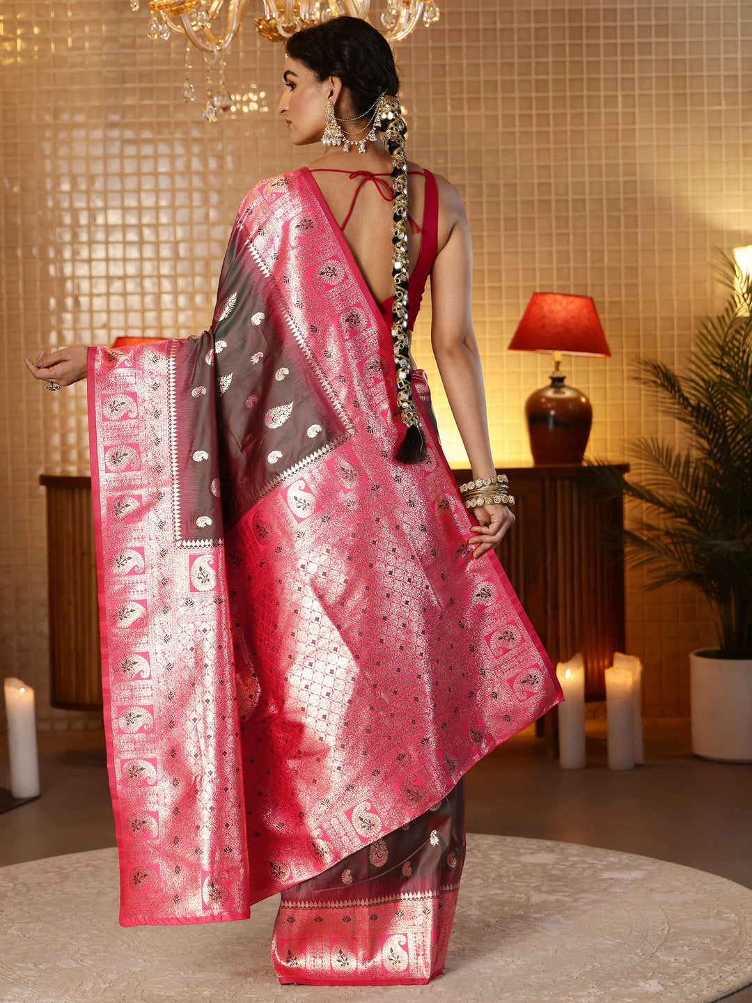 Libas Brown Banarasi Silk Blend Saree
