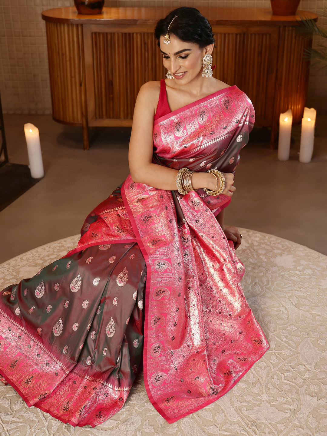 Libas Brown Banarasi Silk Blend Saree