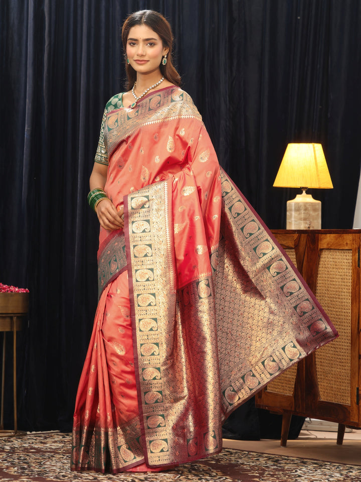 Libas Orange Banarasi Silk Blend Saree