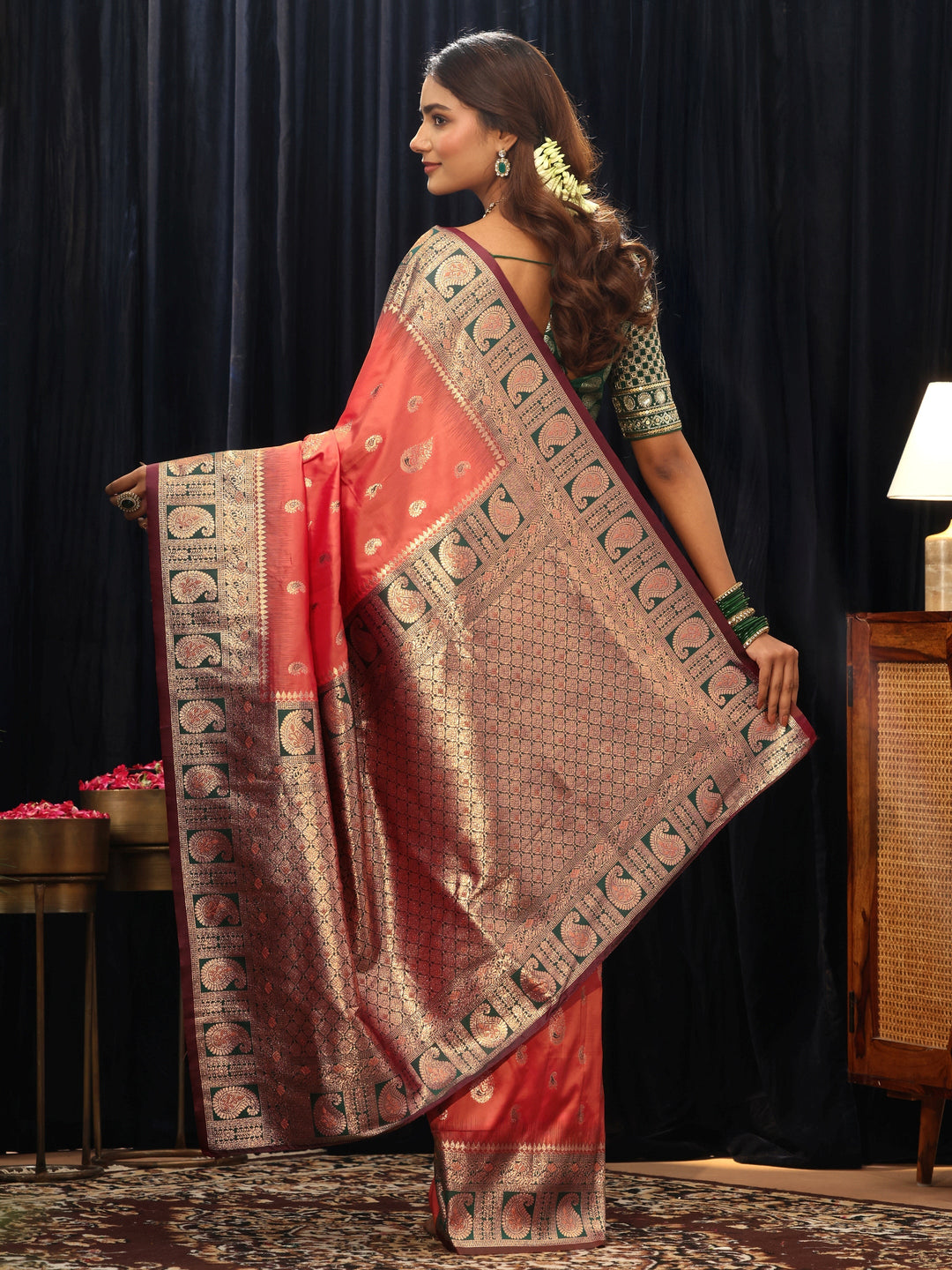 Libas Orange Banarasi Silk Blend Saree
