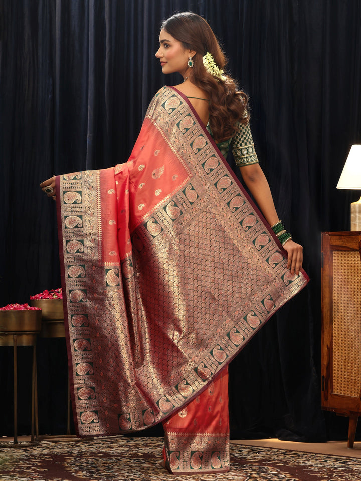 Libas Orange Banarasi Silk Blend Saree