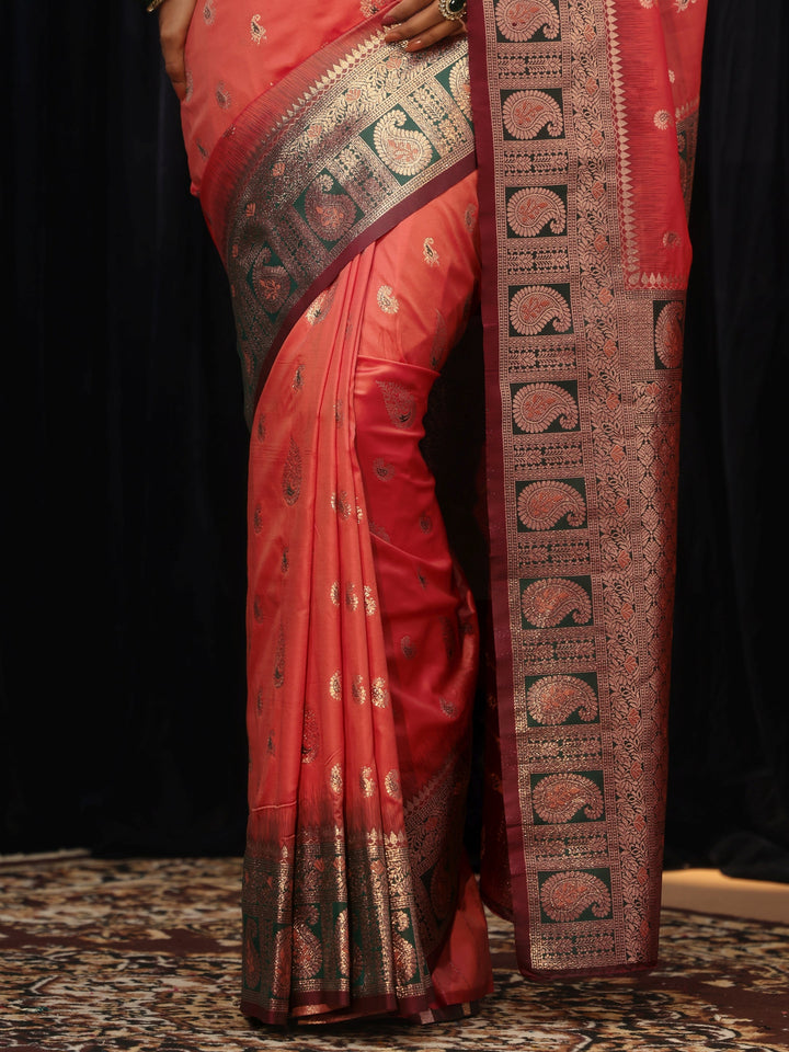 Libas Orange Banarasi Silk Blend Saree