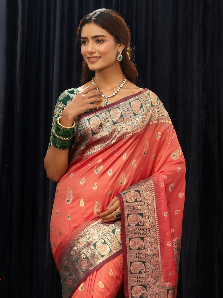 Libas Orange Banarasi Silk Blend Saree