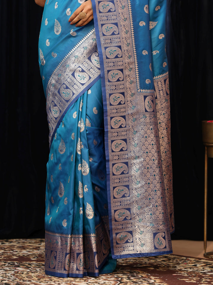 Libas Blue Paisley Silk Blend Saree