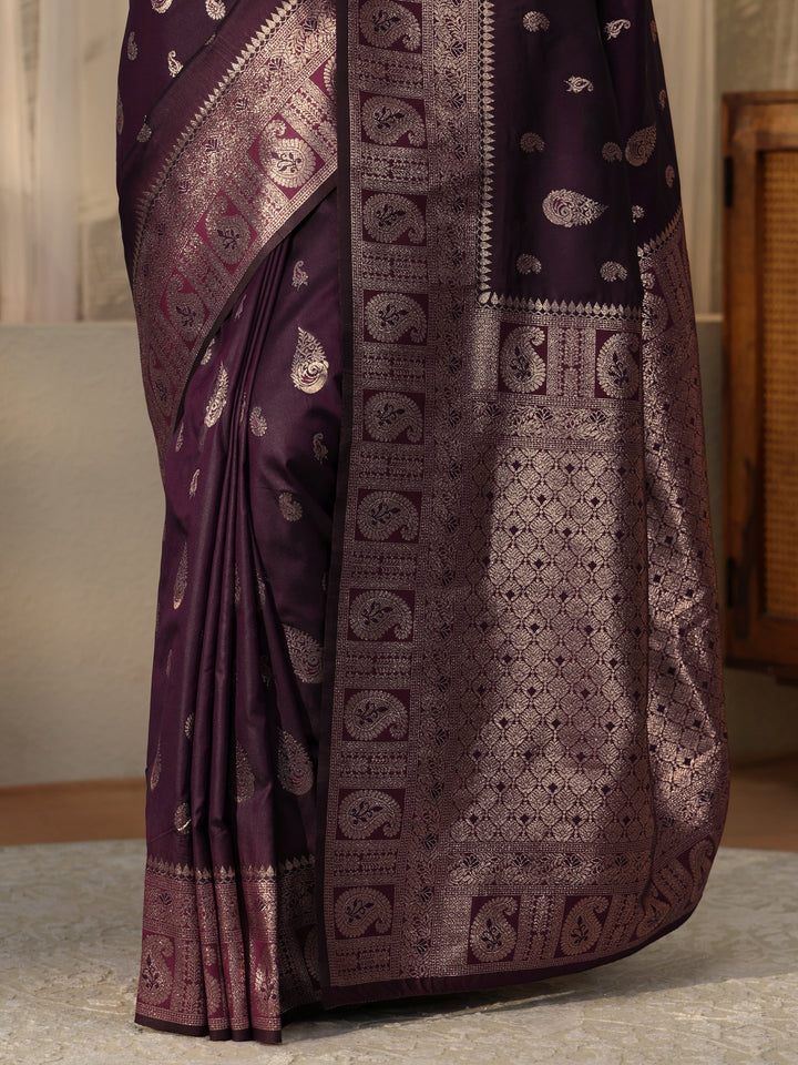Libas Burgundy Banarasi Silk Blend Saree