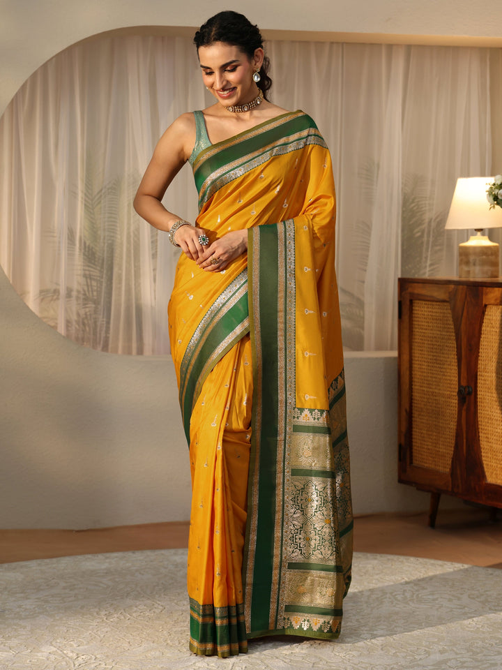 Libas Mustard Kanjeevaram Silk Blend Saree