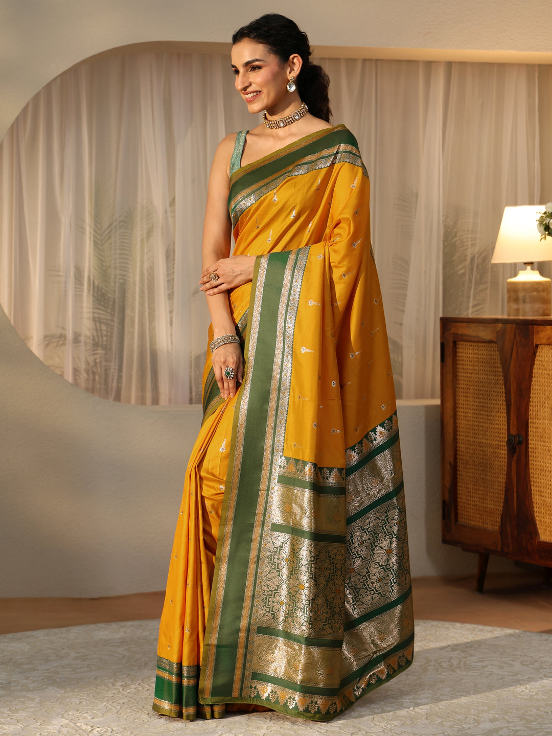 Libas Mustard Kanjeevaram Silk Blend Saree