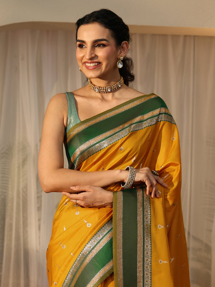 Libas Mustard Kanjeevaram Silk Blend Saree