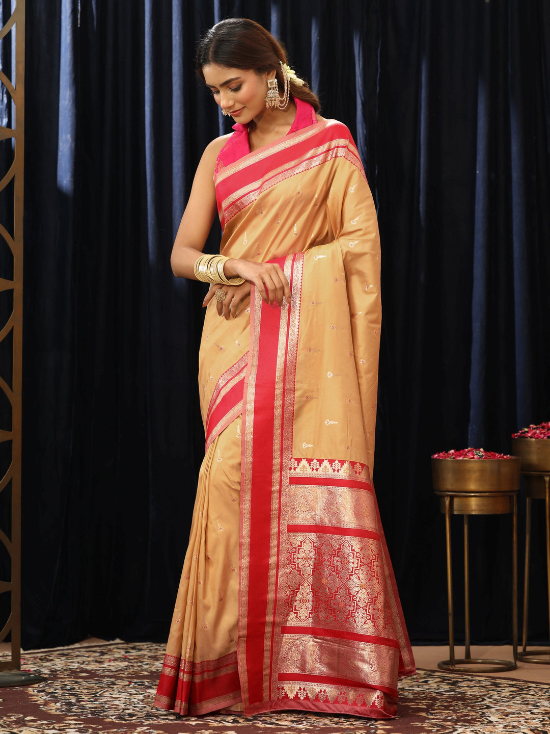 Libas Beige Kanjeevaram Silk Blend Saree