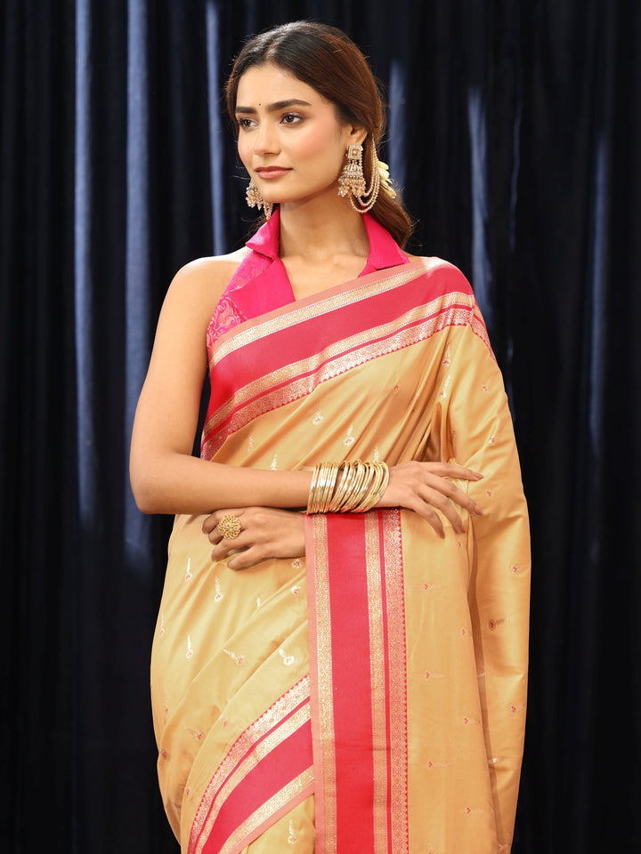 Libas Beige Kanjeevaram Silk Blend Saree