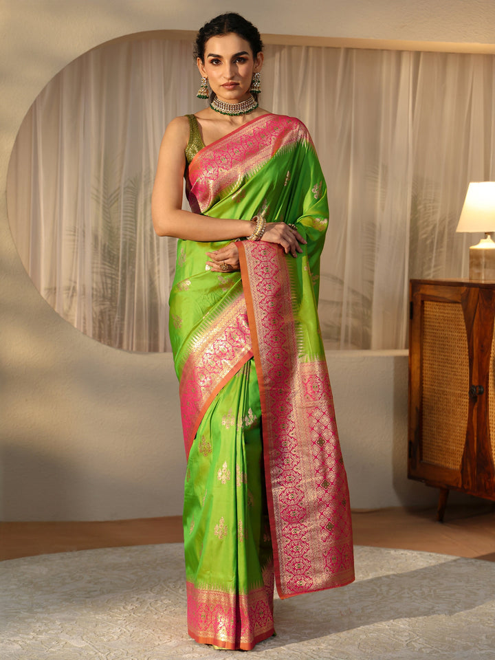 Libas Lime Green Kanjeevaram Silk Blend Saree