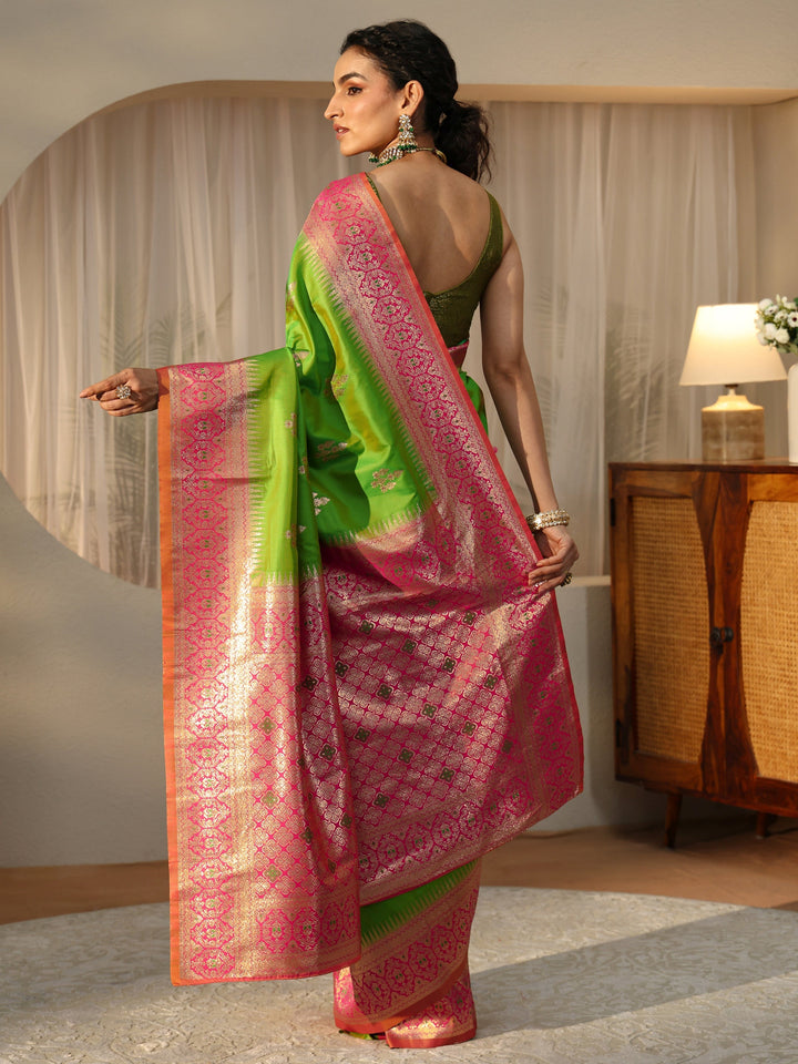Libas Lime Green Kanjeevaram Silk Blend Saree