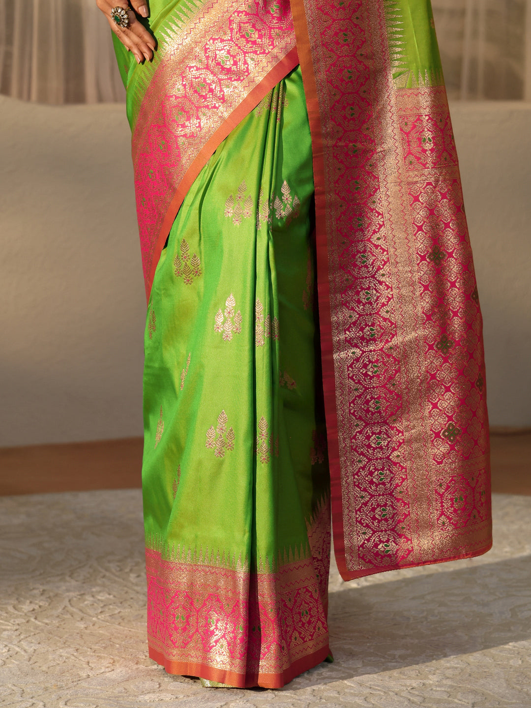Libas Lime Green Kanjeevaram Silk Blend Saree