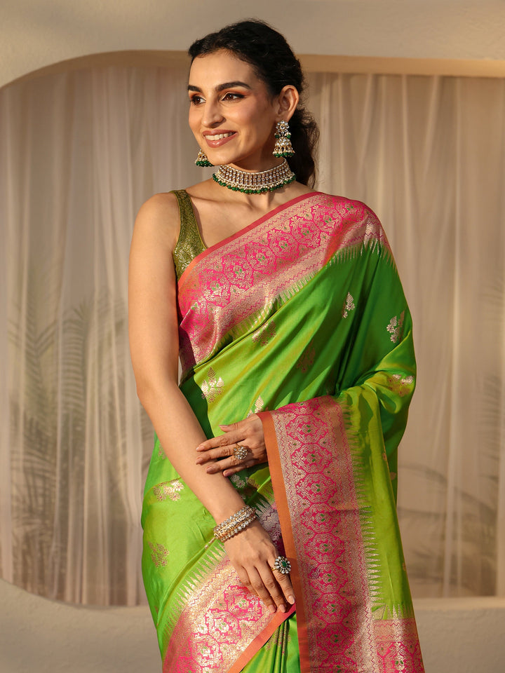 Libas Lime Green Kanjeevaram Silk Blend Saree