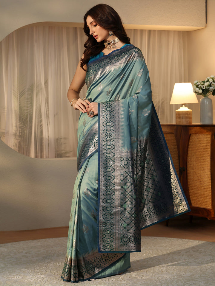 Libas Dusty Blue Kanjeevaram Silk Blend Saree