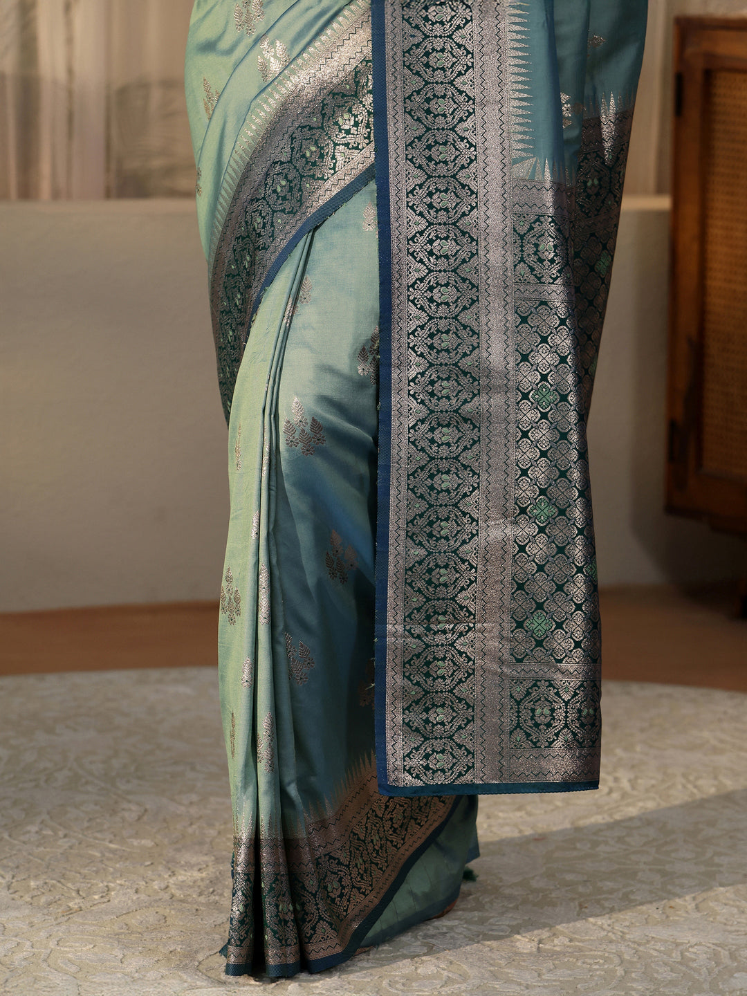 Libas Dusty Blue Kanjeevaram Silk Blend Saree