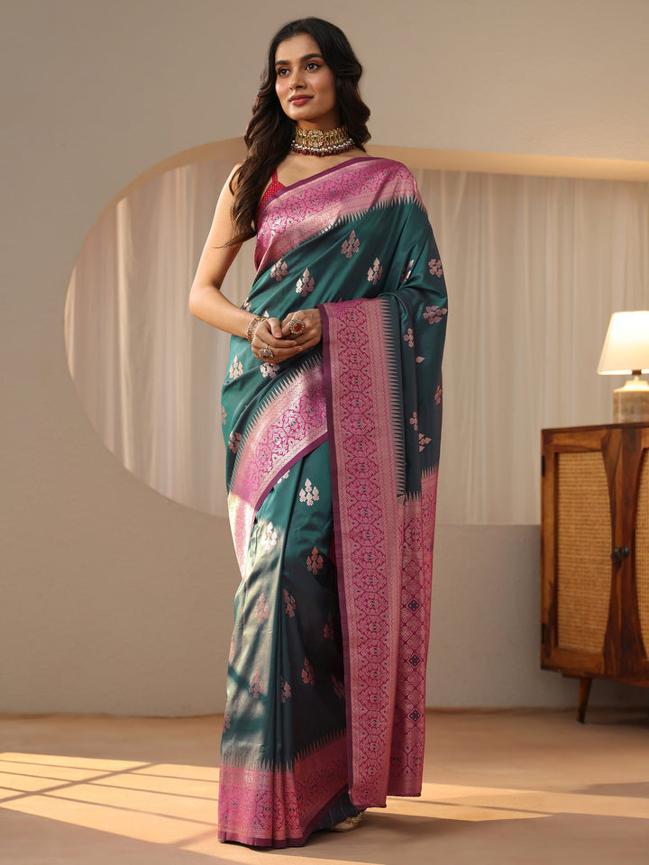 Libas Bottle Green Kanjeevaram Silk Blend Saree