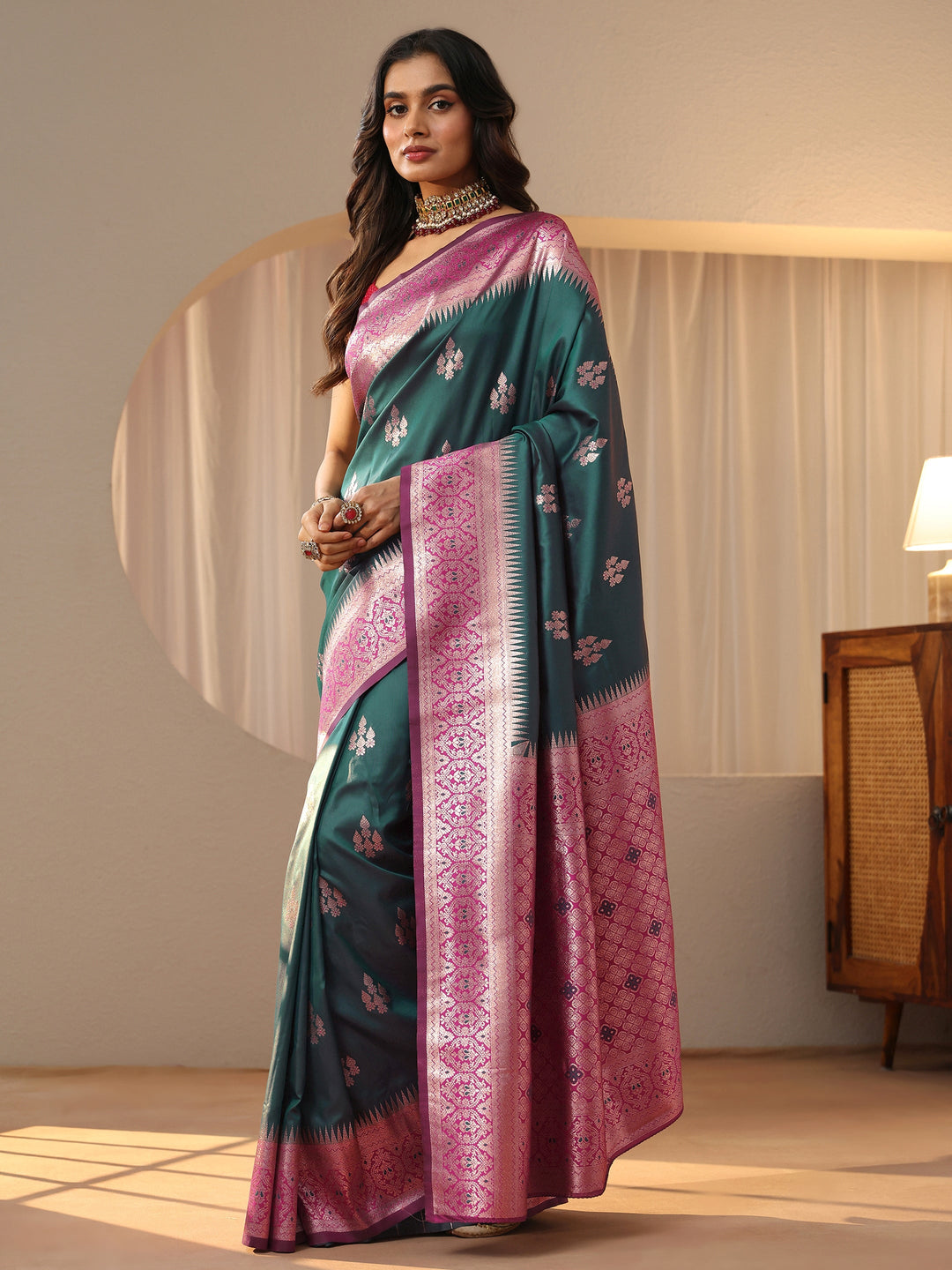 Libas Bottle Green Kanjeevaram Silk Blend Saree