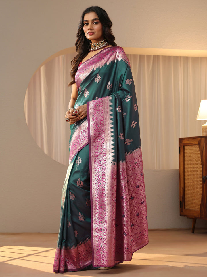 Libas Bottle Green Kanjeevaram Silk Blend Saree